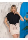 Sıfır kollu bağlamalı crop gömlek siyah s255359