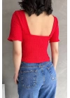 Sırt Dekolteli Basic Gofre Bluz
