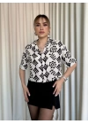 Siyah beyaz baskılı crop gömlek