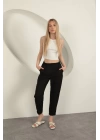 Sofia Keten Duble Paça Kadın Pantolon-Siyah