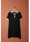 Süprem Kumaş Polo Yaka Elbise-Siyah