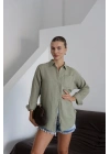 Tek cepli müslin gömlek haki pt