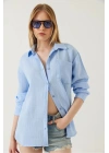 Tek cepli müslin gömlek mavi pt