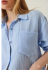 Tek cepli müslin gömlek mavi pt