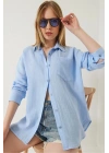 Tek cepli müslin gömlek mavi pt