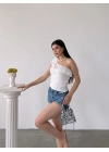 Tek Omuz Fırıfır Detaylı Bluz
