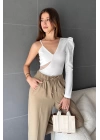 Tek Omuz Tül Detaylı Crep Bluz