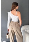 Tek Omuz Tül Detaylı Crep Bluz