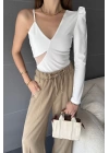 Tek Omuz Tül Detaylı Crep Bluz