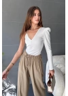 Tek Omuz Tül Detaylı Crep Bluz