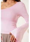 Tek Omuzlu Basic Bluz Pembe T4275