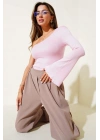 Tek Omuzlu Basic Bluz Pembe T4275