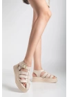 Toten Bej Cilt Kemerli Sandalet