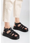Toten Siyah Cilt Kemerli Sandalet