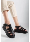 Toten Siyah Cilt Kemerli Sandalet