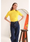Triko Kumaş Balıkçı Fitilli Kadın  Bluz-Sarı