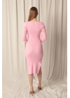 Triko Kumaş Dekolteli Pembe Elbise