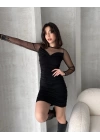 Tül Detaylı Drapeli Mini Elbise