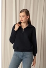 Üç İplik Bebe Yaka Kadın Lacivert Sweat