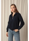 Üç İplik Bebe Yaka Kadın Lacivert Sweat