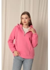 Üç İplik Kumaş Fermuarlı Kadın Pembe Sweat