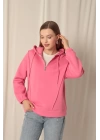 Üç İplik Kumaş Fermuarlı Kadın Pembe Sweat