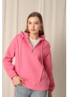 Üç İplik Kumaş Fermuarlı Kadın Pembe Sweat