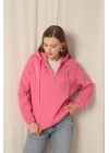 Üç İplik Kumaş Fermuarlı Kadın Pembe Sweat