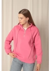 Üç İplik Kumaş Fermuarlı Kadın Pembe Sweat