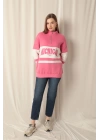 Üç İplik Michigan Baskılı Fermuarlı Kadın Pembe Sweat