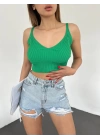 V Yaka Askılı Crop Triko Büstiyer Yeşil - DF2202