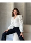 V Yaka Drape Detaylı Crep Bluz