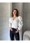 V Yaka Drape Detaylı Crep Bluz