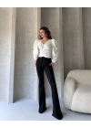 V Yaka Drape Detaylı Crep Bluz