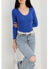 V yaka kaşkorse bluz saks mavisi a3699