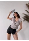 Vatkalı Degaje Yaka Buzzy Bluz