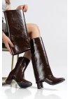Wila Kahverengi Parlak Topuklu Tak Çıkar Çizme