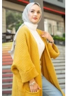 Yarasa kol uzun triko hırka hardal
