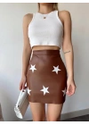 Yıldız baskılı deri etek kahve