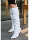 Zelya Beyaz Cilt Topuklu Çizme