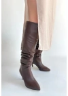 Zelya Kahverengi Cilt Topuklu Çizme