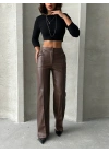 Zr deri palazzo pantolon kahve h24654