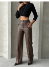 Zr deri palazzo pantolon kahve h24654