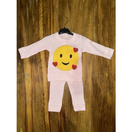3-12 aylık emoji detalı takım pembe