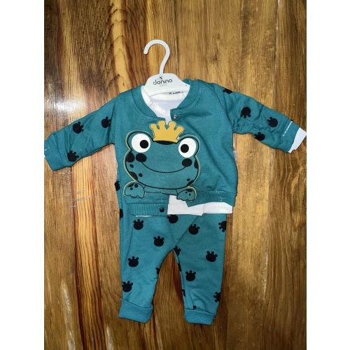 3-12 aylık kurbağa desenli üçlü takım koyumavi