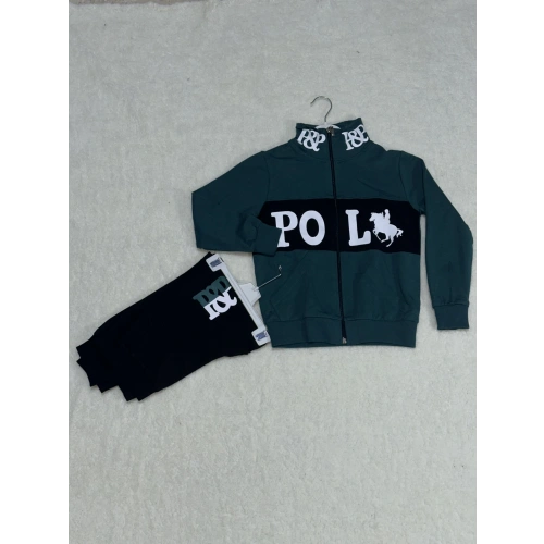 Siyah petrol yeşili baskılı kanguru cep alt üst eşofman takımı yeşil