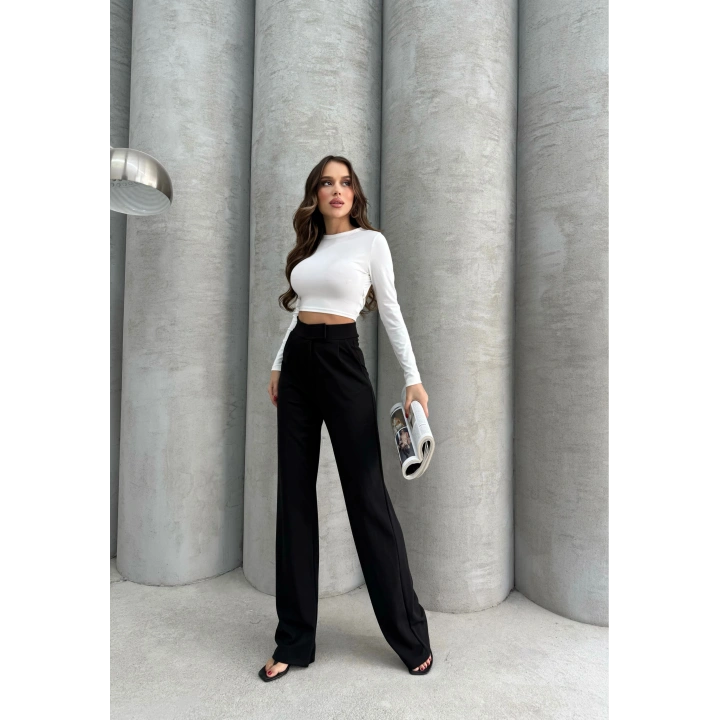 Cırtlı pantolon krep siyah pt