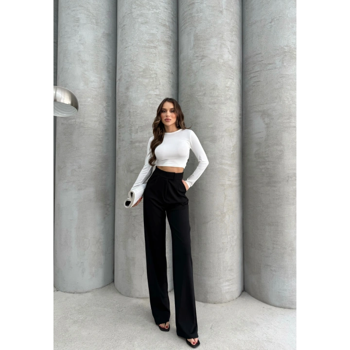 Cırtlı pantolon krep siyah pt