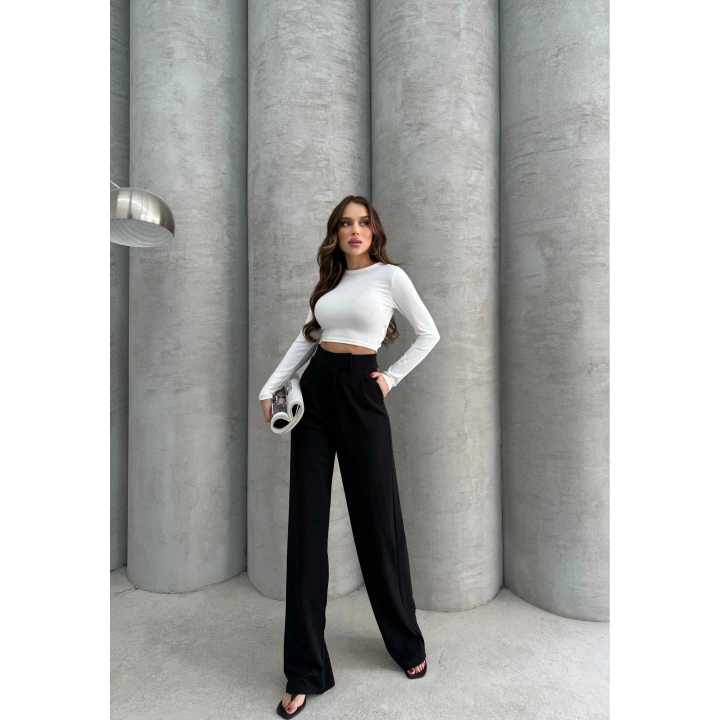 Cırtlı pantolon krep siyah pt