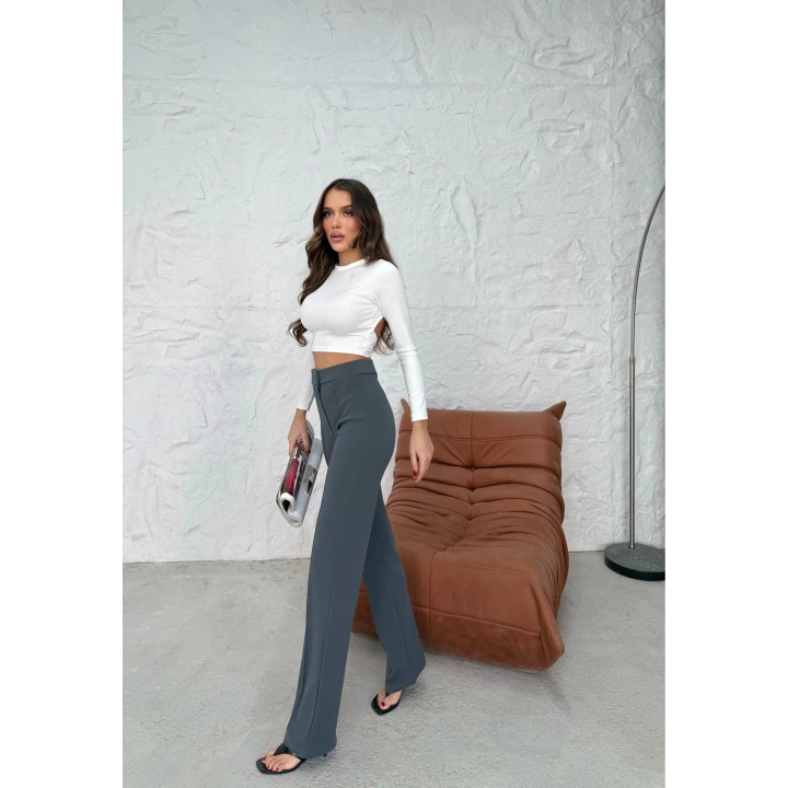 Düğmeli Palazzo pantolon füme p170091